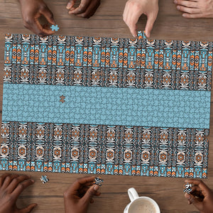 African Ndebele Traditional Attire Puzzle Blue Ndebele Stripe
