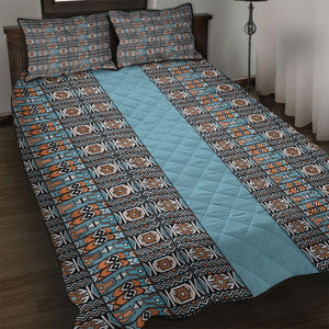 African Ndebele Traditional Attire Quilt Bed Set Blue Ndebele Stripe