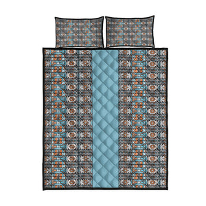 African Ndebele Traditional Attire Quilt Bed Set Blue Ndebele Stripe