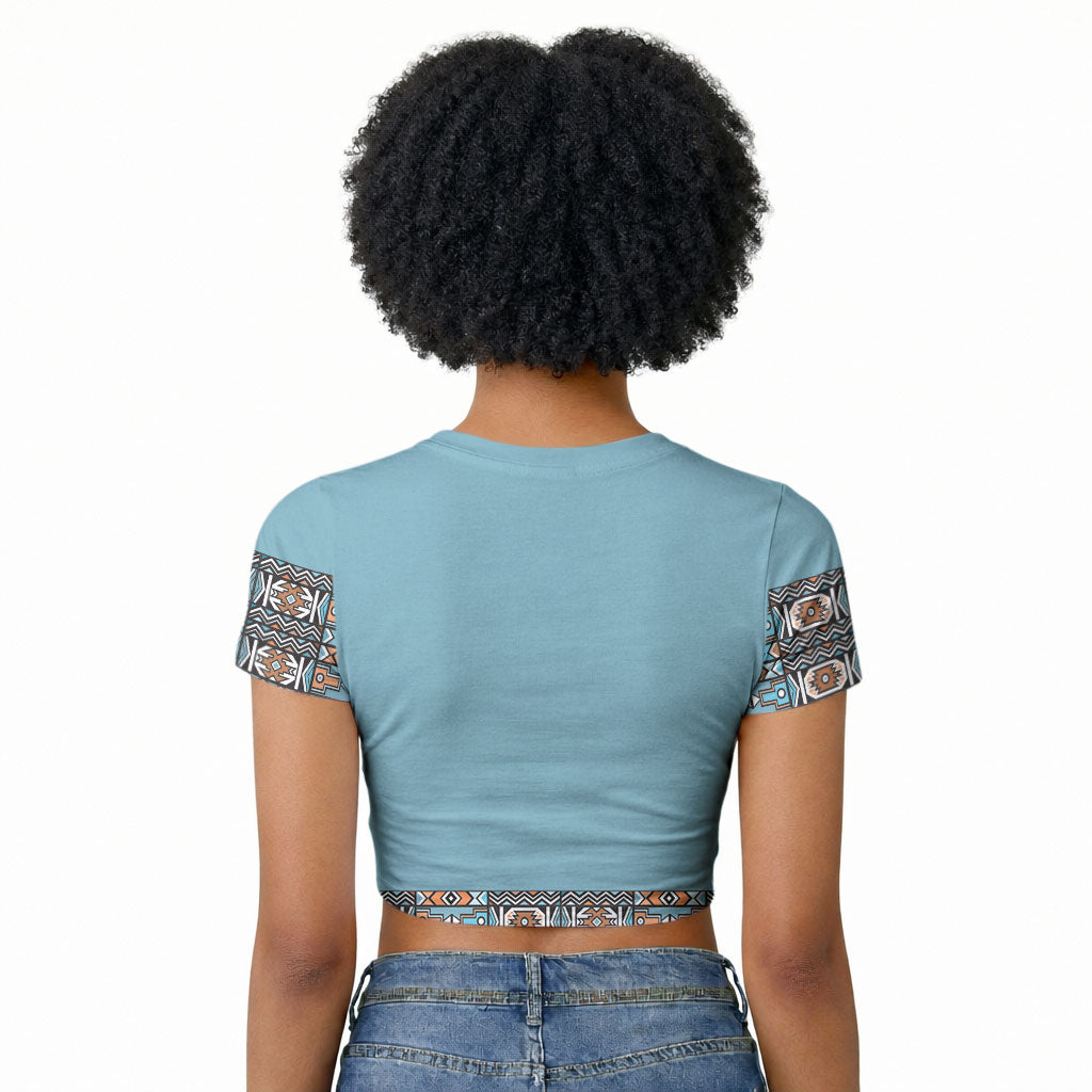 African Ndebele Traditional Attire Raglan Cropped T shirt Blue Ndebele Stripe