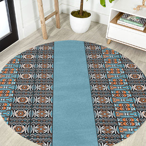 African Ndebele Traditional Attire Round Carpet Blue Ndebele Stripe