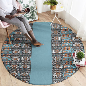 African Ndebele Traditional Attire Round Carpet Blue Ndebele Stripe