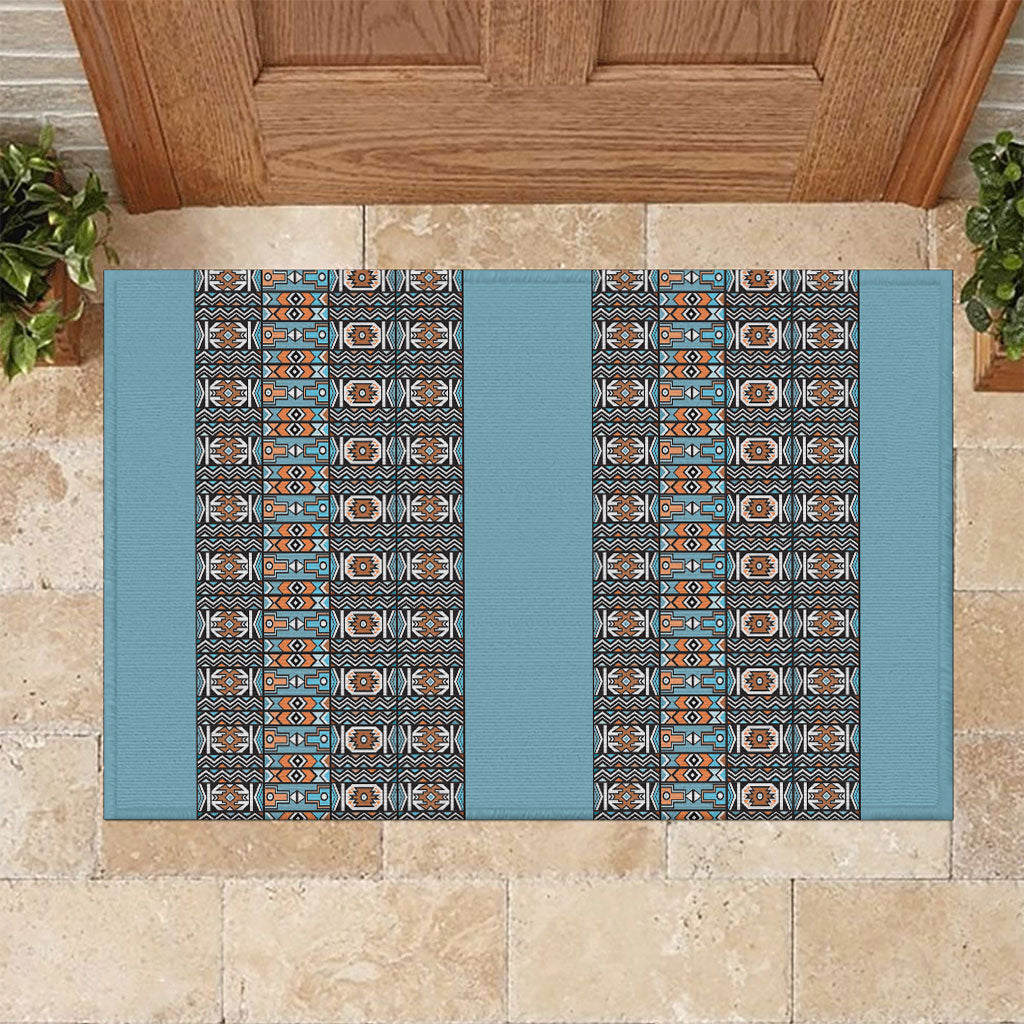 African Ndebele Traditional Attire Rubber Doormat Blue Ndebele Stripe