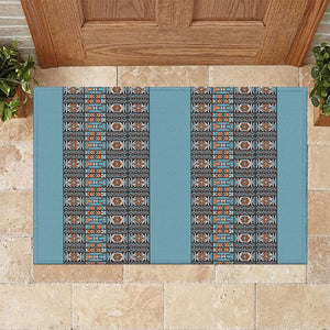 African Ndebele Traditional Attire Rubber Doormat Blue Ndebele Stripe