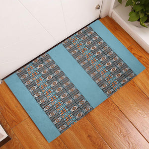 African Ndebele Traditional Attire Rubber Doormat Blue Ndebele Stripe