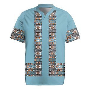African Ndebele Traditional Attire Rugby Jersey Blue Ndebele Stripe