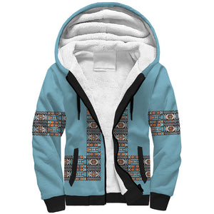 African Ndebele Traditional Attire Sherpa Hoodie Blue Ndebele Stripe
