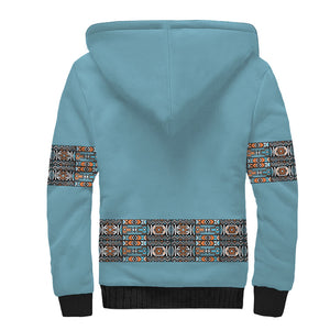 African Ndebele Traditional Attire Sherpa Hoodie Blue Ndebele Stripe