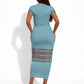 African Ndebele Traditional Attire Short Sleeve Bodycon Dress Blue Ndebele Stripe