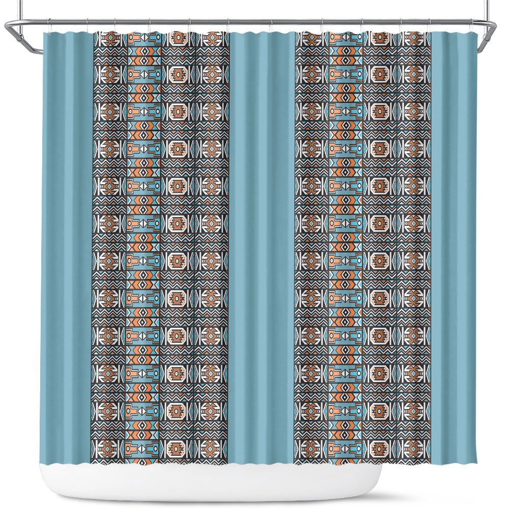 African Ndebele Traditional Attire Shower Curtain Blue Ndebele Stripe