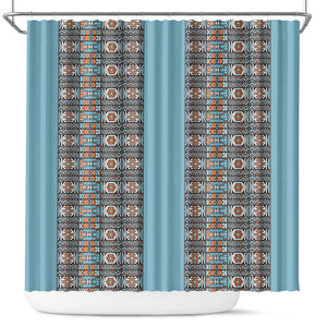 African Ndebele Traditional Attire Shower Curtain Blue Ndebele Stripe