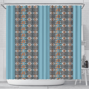 African Ndebele Traditional Attire Shower Curtain Blue Ndebele Stripe