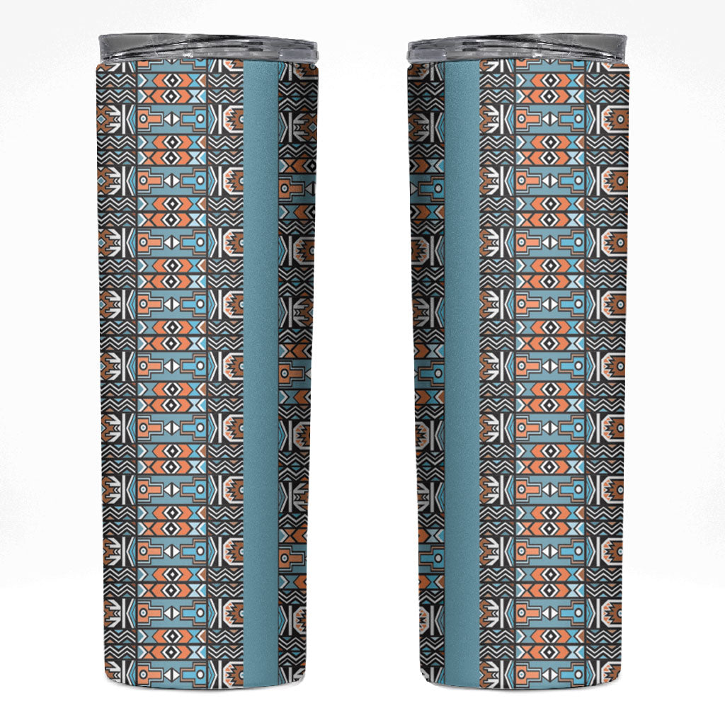 African Ndebele Traditional Attire Skinny Tumbler Blue Ndebele Stripe