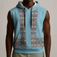 African Ndebele Traditional Attire Sleeveless Hoodie Blue Ndebele Stripe