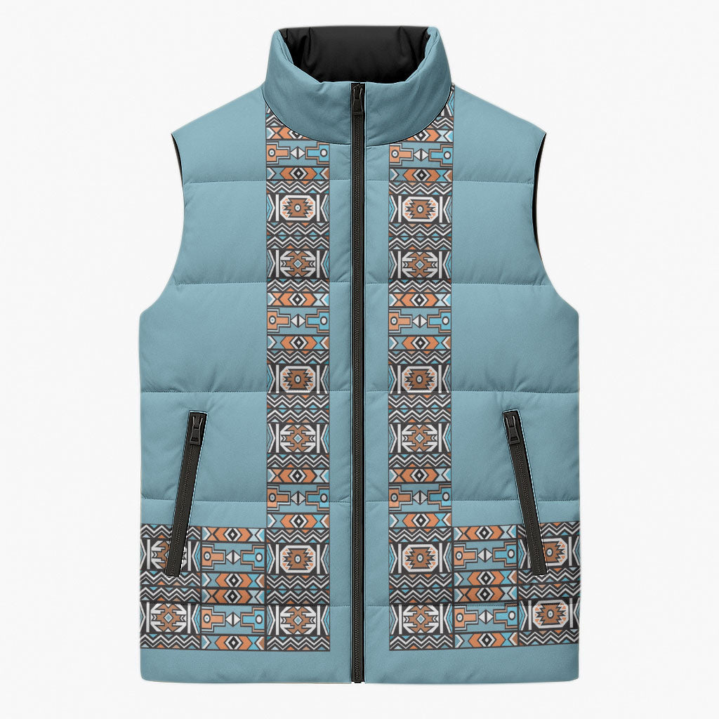 African Ndebele Traditional Attire Sleeveless Puffer Jacket Blue Ndebele Stripe