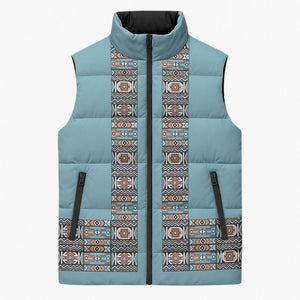 African Ndebele Traditional Attire Sleeveless Puffer Jacket Blue Ndebele Stripe