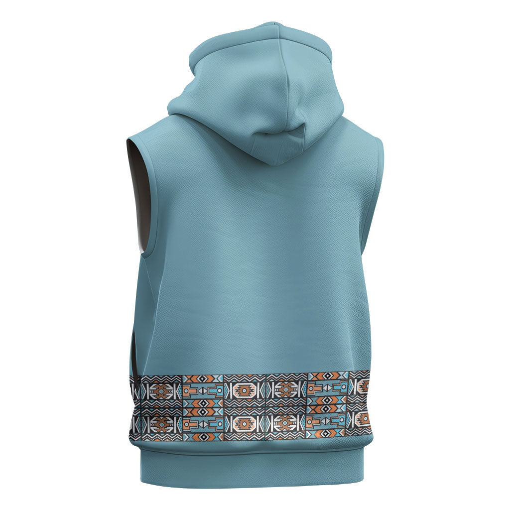 African Ndebele Traditional Attire Sleeveless Zip Hoodie Blue Ndebele Stripe