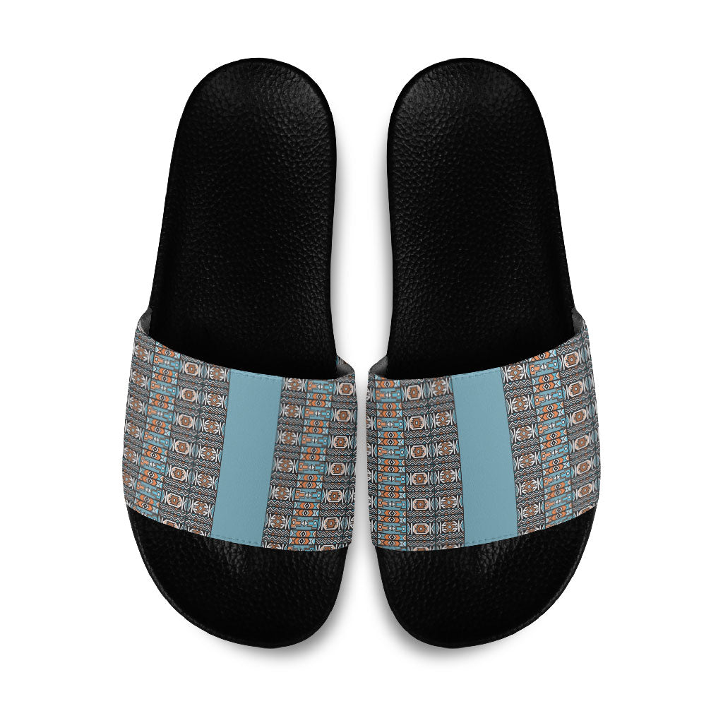 African Ndebele Traditional Attire Slide Sandals Blue Ndebele Stripe