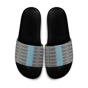 African Ndebele Traditional Attire Slide Sandals Blue Ndebele Stripe