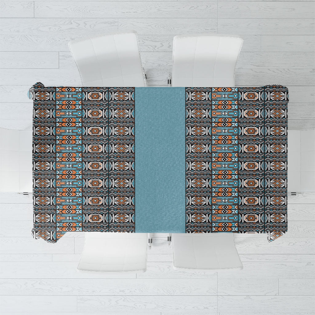 African Ndebele Traditional Attire Tablecloth Blue Ndebele Stripe