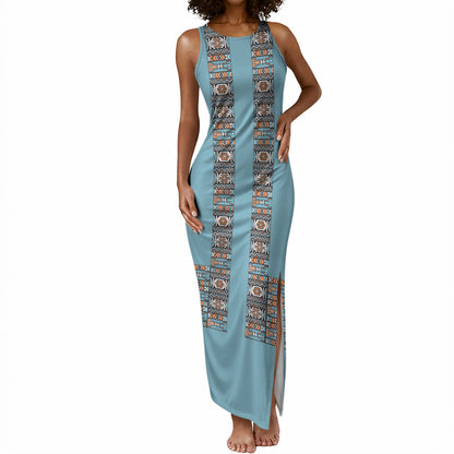 African Ndebele Traditional Attire Tank Maxi Dress Blue Ndebele Stripe