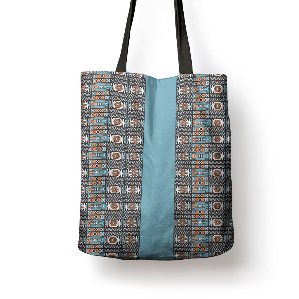 African Ndebele Traditional Attire Tote Bag Blue Ndebele Stripe