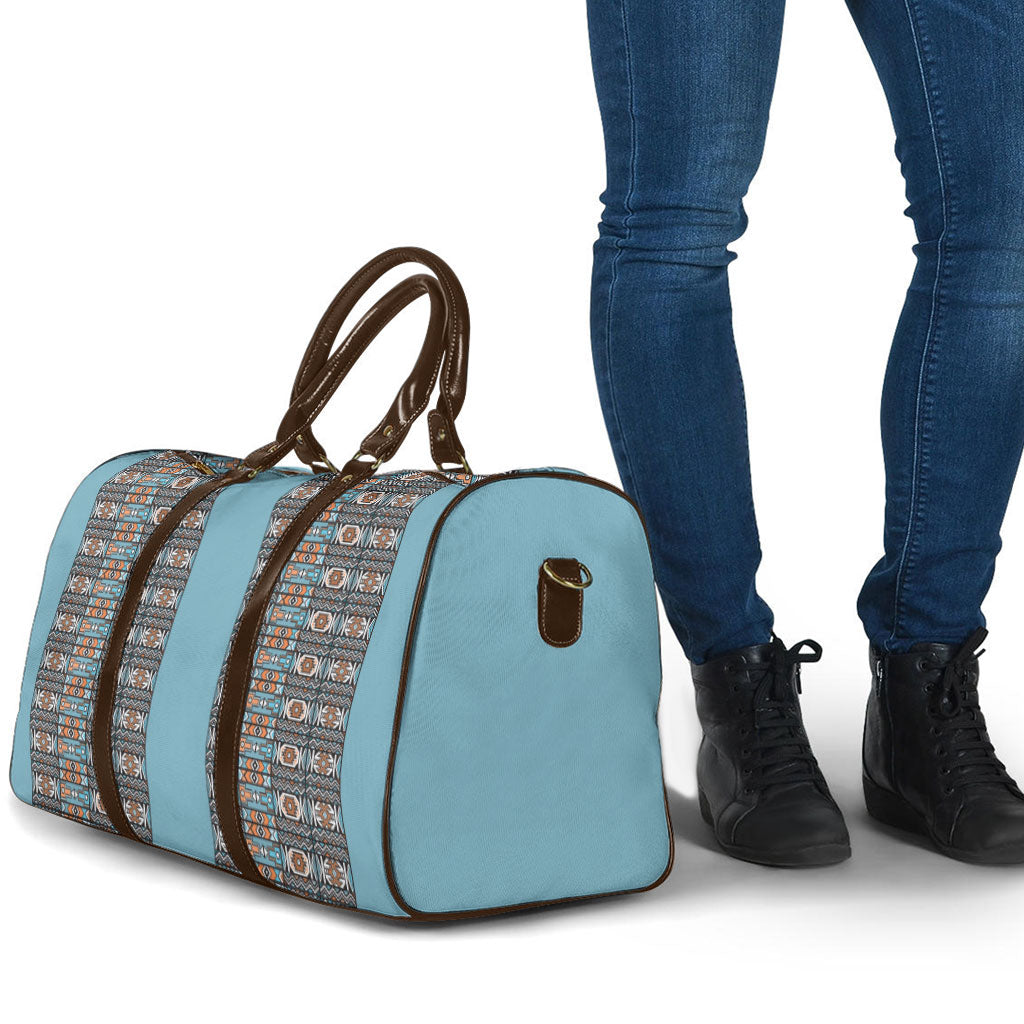 African Ndebele Traditional Attire Travel Bag Blue Ndebele Stripe