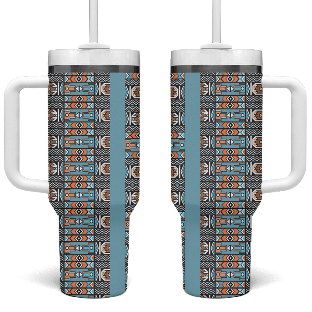 African Ndebele Traditional Attire Tumbler With Handle Blue Ndebele Stripe