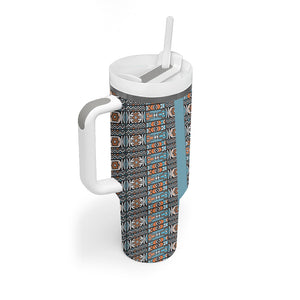 African Ndebele Traditional Attire Tumbler With Handle Blue Ndebele Stripe