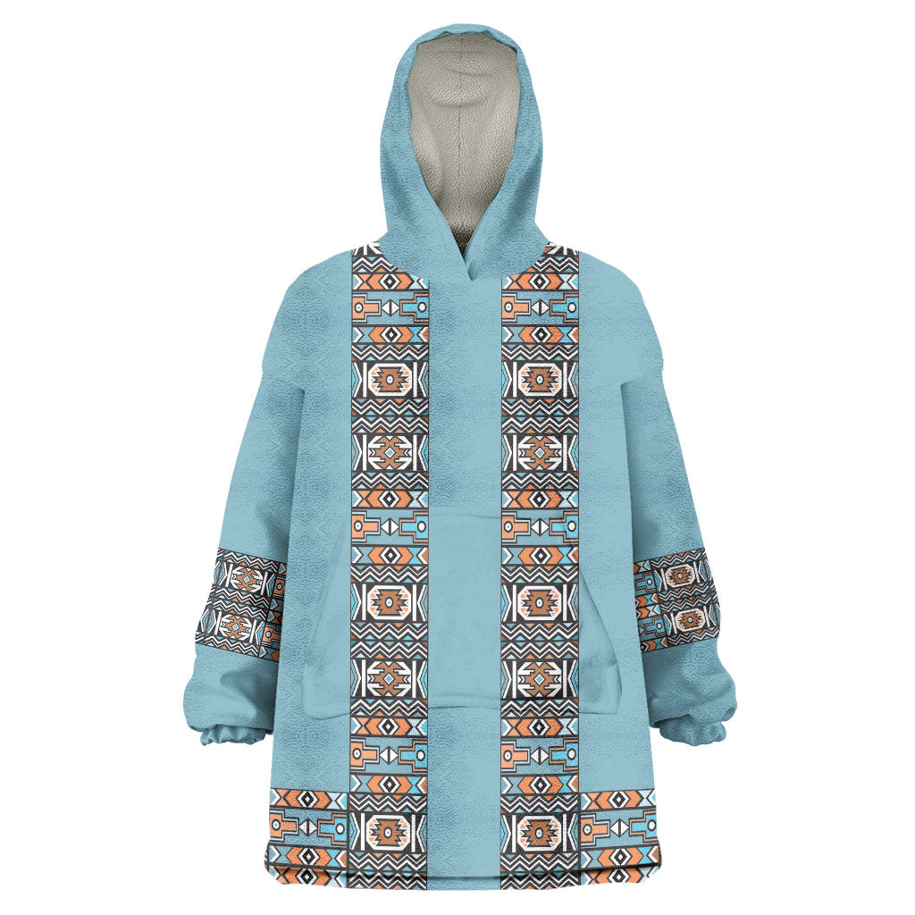 African Ndebele Traditional Attire Wearable Blanket Hoodie Blue Ndebele Stripe