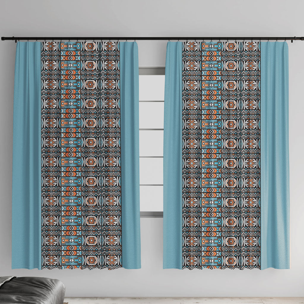 African Ndebele Traditional Attire Window Curtain Blue Ndebele Stripe