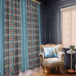 African Ndebele Traditional Attire Window Curtain Blue Ndebele Stripe
