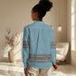 African Ndebele Traditional Attire Women Casual Shirt Blue Ndebele Stripe