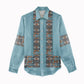 African Ndebele Traditional Attire Women Casual Shirt Blue Ndebele Stripe