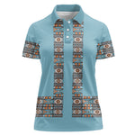 African Ndebele Traditional Attire Women Polo Shirt Blue Ndebele Stripe