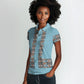 African Ndebele Traditional Attire Women Polo Shirt Blue Ndebele Stripe