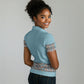 African Ndebele Traditional Attire Women Polo Shirt Blue Ndebele Stripe