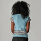 African Ndebele Traditional Attire Women V-Neck T-Shirt Blue Ndebele Stripe