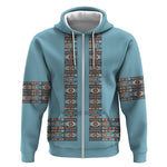 African Ndebele Traditional Attire Zip Hoodie Blue Ndebele Stripe