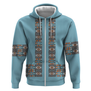 African Ndebele Traditional Attire Zip Hoodie Blue Ndebele Stripe