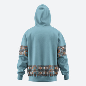 African Ndebele Traditional Attire Zip Hoodie Blue Ndebele Stripe