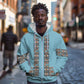 African Ndebele Traditional Attire Zip Hoodie Blue Ndebele Stripe