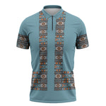 African Ndebele Traditional Attire Zipper Polo Shirt Blue Ndebele Stripe