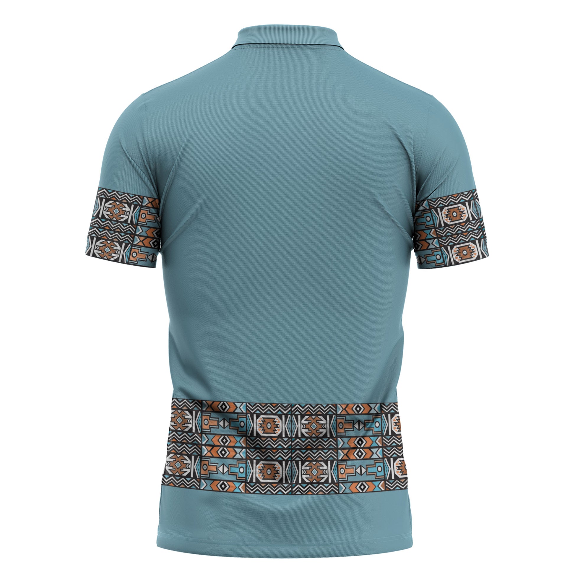 African Ndebele Traditional Attire Zipper Polo Shirt Blue Ndebele Stripe