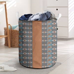 African Ndebele Traditional Attire Laundry Basket Brown Ndebele Stripe