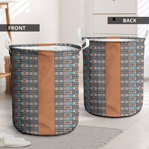 African Ndebele Traditional Attire Laundry Basket Brown Ndebele Stripe