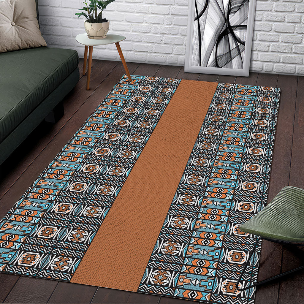 African Ndebele Traditional Attire Area Rug Brown Ndebele Stripe