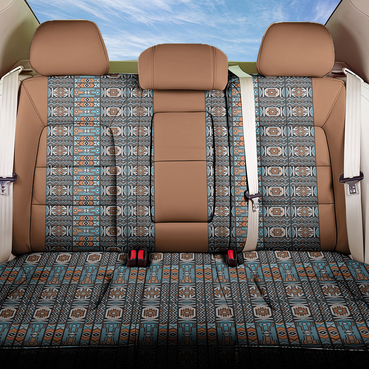 African Ndebele Traditional Attire Back Car Seat Cover Brown Ndebele Stripe