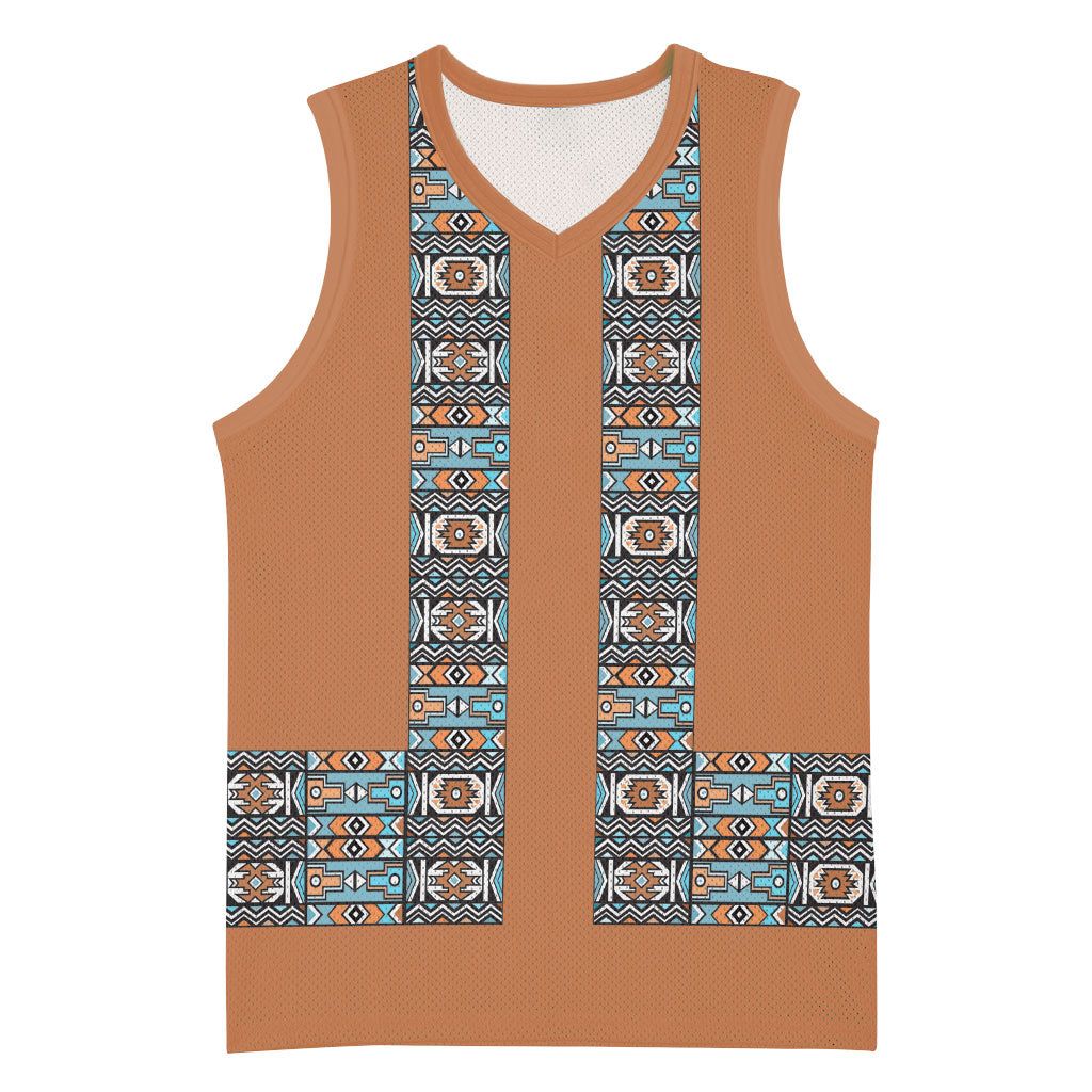 African Ndebele Traditional Attire Basketball Jersey Brown Ndebele Stripe