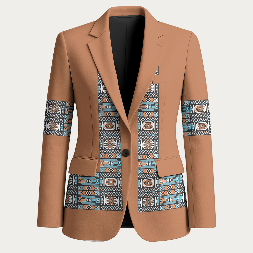 African Ndebele Traditional Attire Blazer Brown Ndebele Stripe